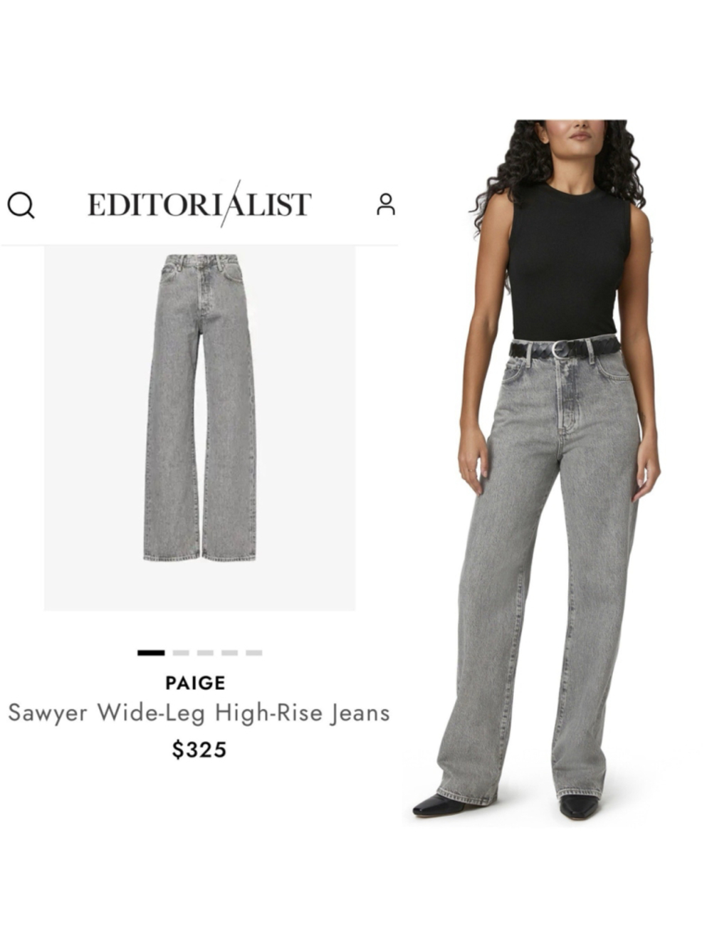 Paige Sawyer Wide Leg Jeans Women's 32 NWT Grey Organic Cotton High Rise